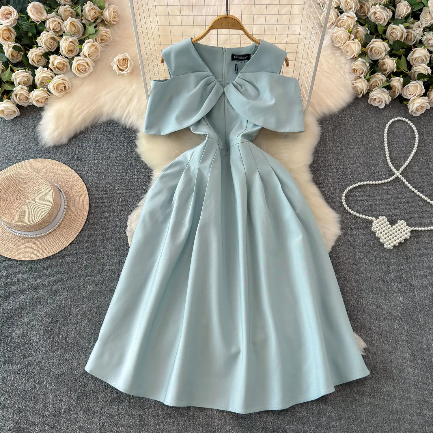 Summer Evening Prom Long Dresses Women Formal Occasions Off Shoulder Solid Bow Empire Birthday Wedding A-Line Party Vestidos