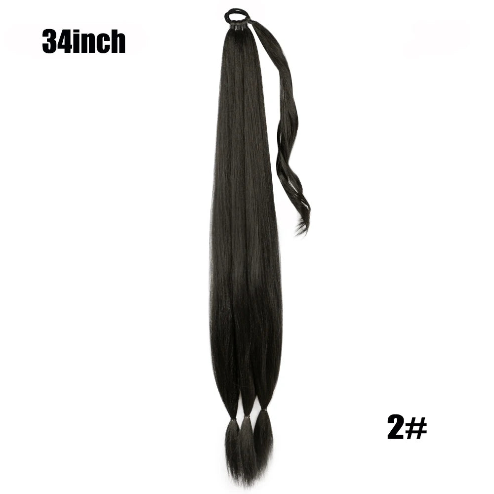 26/34inch Synthetic Long Braided Ponytail Hair Extensions Synthetic Boxing Braids Wrap Around Chignon Tail With Rubber Band