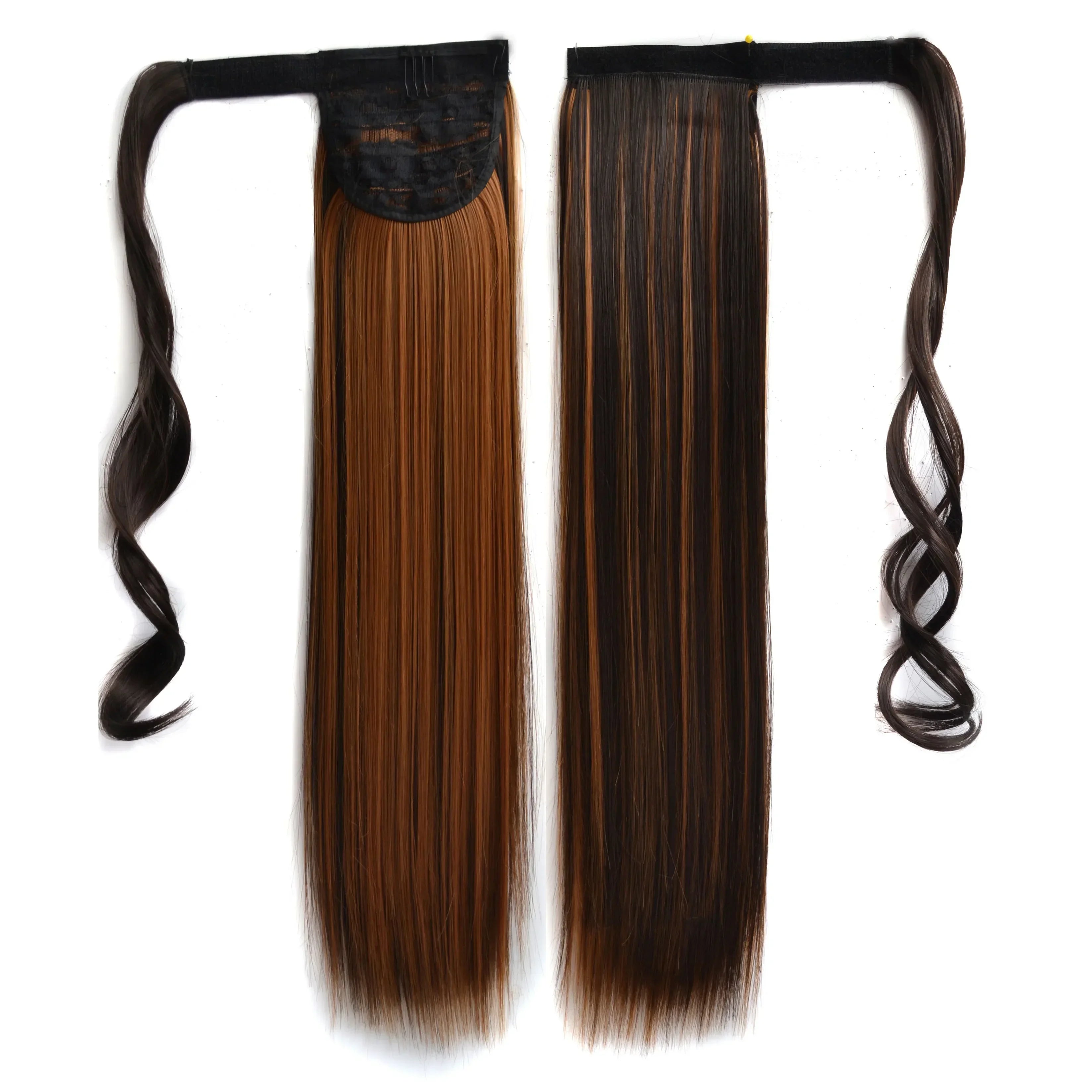 Long Straight Clip in Ponytail Extensions for Women Natural Synthetic Wrap Around Ponytail False Hair Black Straight Horse Tail