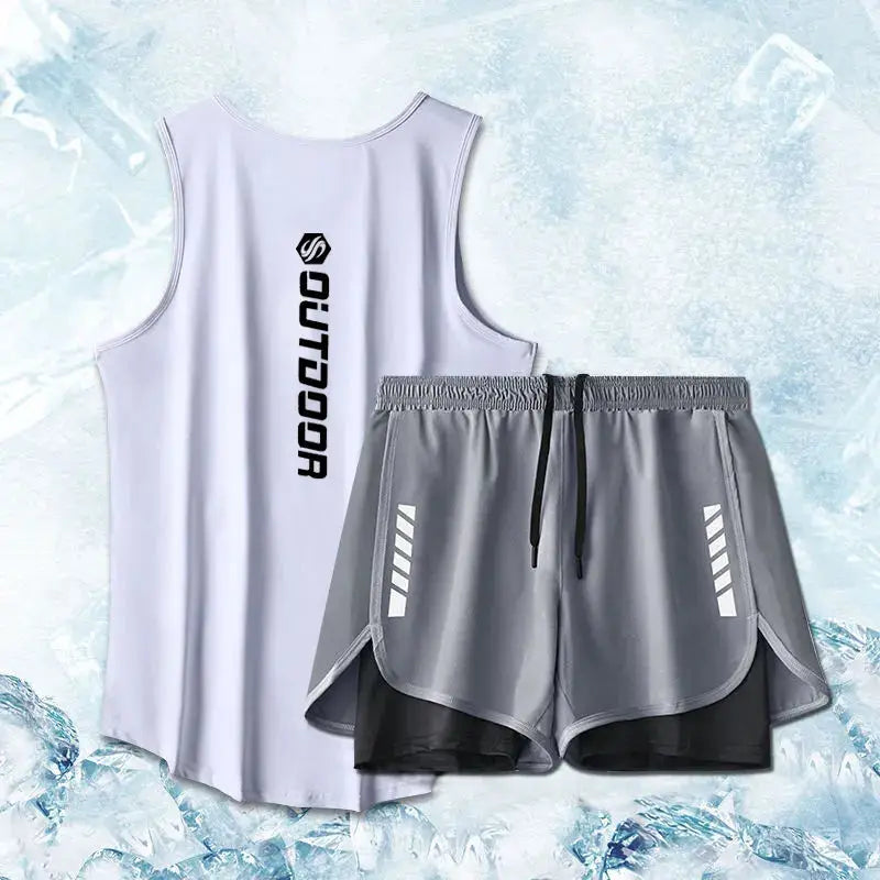 Sport Suits Men Summer Thin Quick Drying Vest+shorts Man's Set Fitness Running Suit Two-piece Set Mesh Ventilation Tracksuit