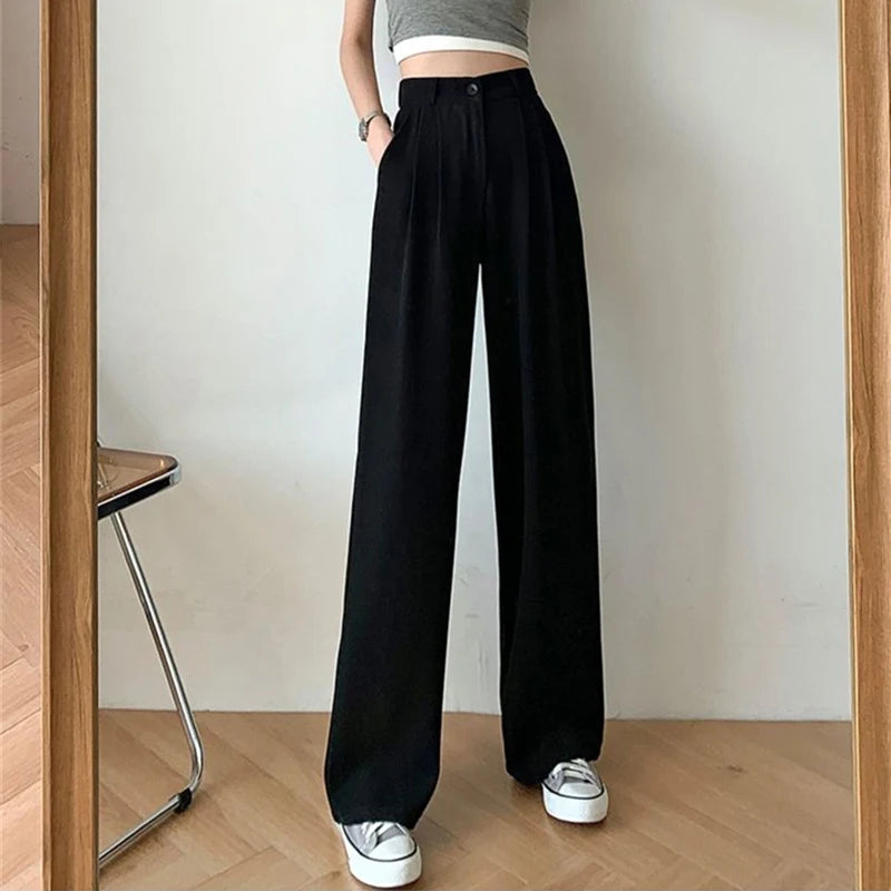 Lucyever Spring Autumn Women's Wide Leg Pants Loose High Waist Casual Trousers Woman Korean Style Solid Office Straight Pants