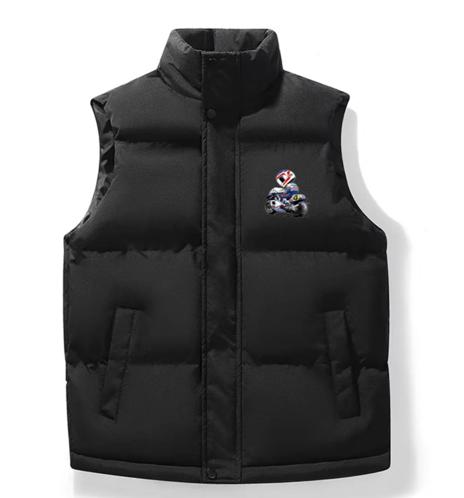 2025 Men's winter fashion sports vest New printed vest 100% polyester zipper solid color top Motorcycle vest coat