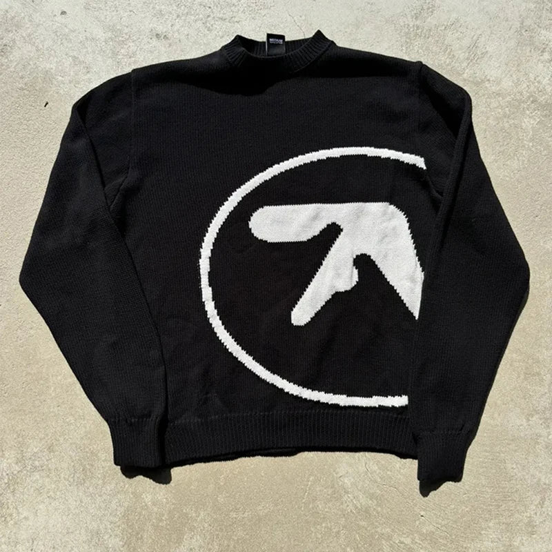 Men's Sweater Aphex Twin Knit Winter Oversized Vintage Long Sleeve Tops Jumper Pullover Y2k Streetwear Graphic Fashion Clothing