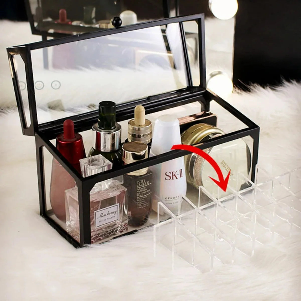 15/24/40 Slots Glass Lipstick Holder Dustproof Display Case Beauty Storage Box Luxury Makeup Organizer with Removable Dividers