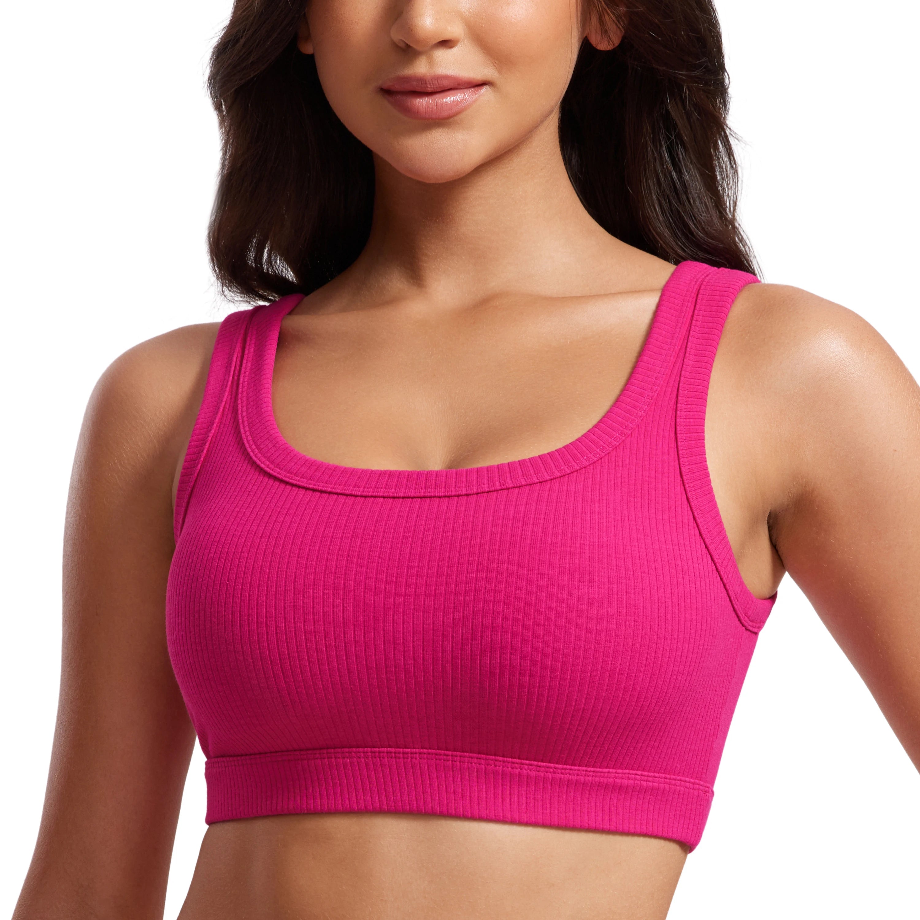 CRZ YOGA Ribbed Sports Bras for Women - U Back Wireless Medium Impact Sports Bra Padded Yoga Workout Bra