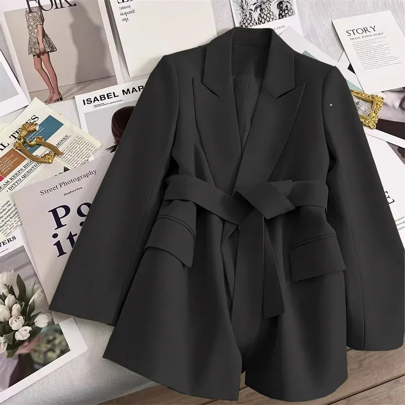 Women Blazer with Belt New in Outerwears Offcie Ladies Long Sleeve Tops Casual Coats Oversized Jacket for Women Elegant Clothing