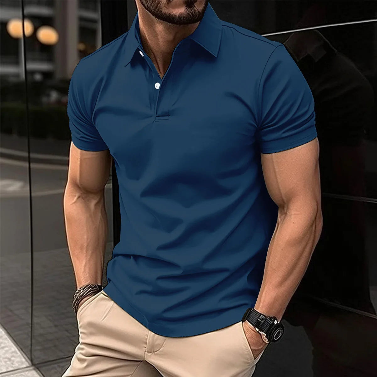 Best Selling Men Short Sleeve Polo Shirt Turn Down Collar Button Pure Color Top Polo Shirt Summer Casual Comfort Men's Clothing