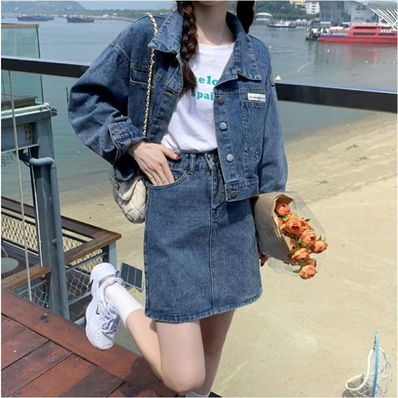 Women's Falls Clothing Matching Sets Lady Fashion Slim Denim Jackets Mini Skirts 1 or Two Piece Suits Short Coats Skirt Outfits