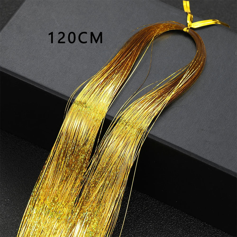 Sparkle Shiny Hair Tinsel Rainbow Silk Hair Extensions Dazzles Women Hippie for Braiding Headdress Long 120cm 150 Strands/bag