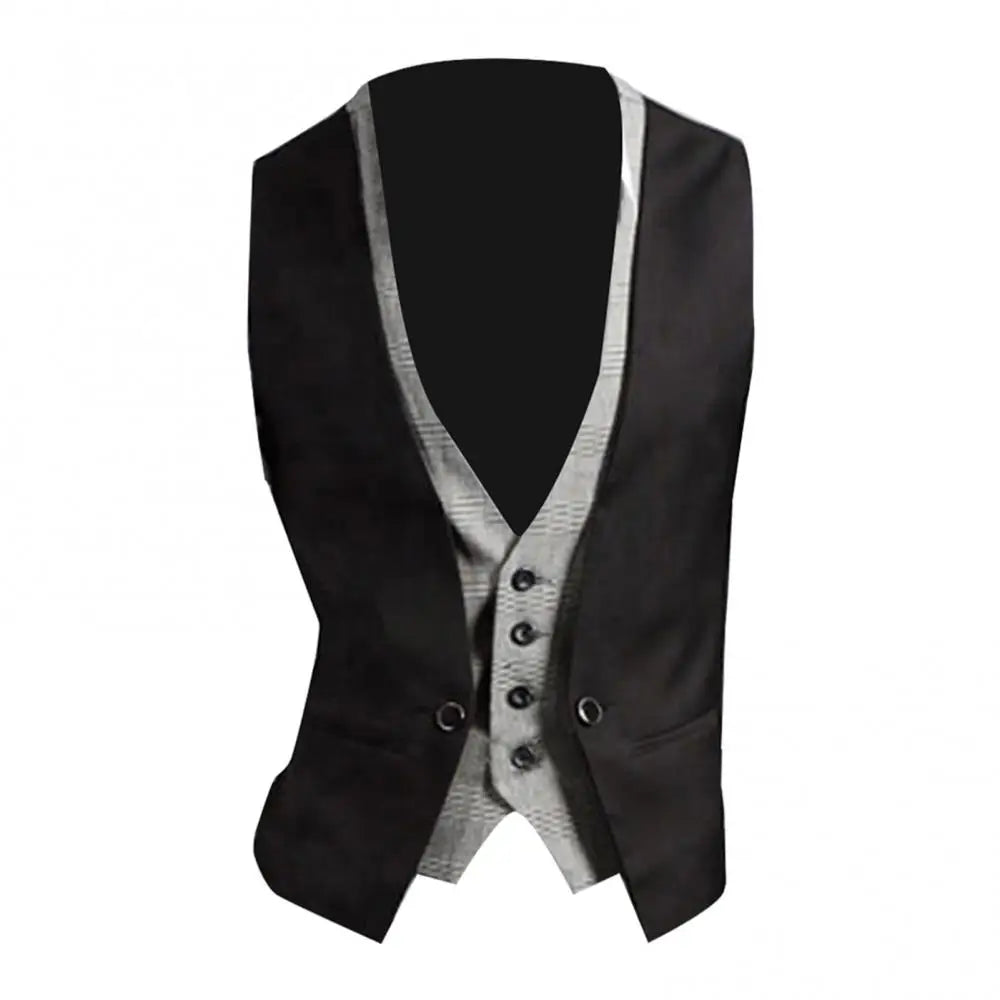 Men Formal Waistcoat Vest Business Solid Color Single Button Vest gilet Fake Two-pieces V Neck Casual S-lim chalecos para hombre