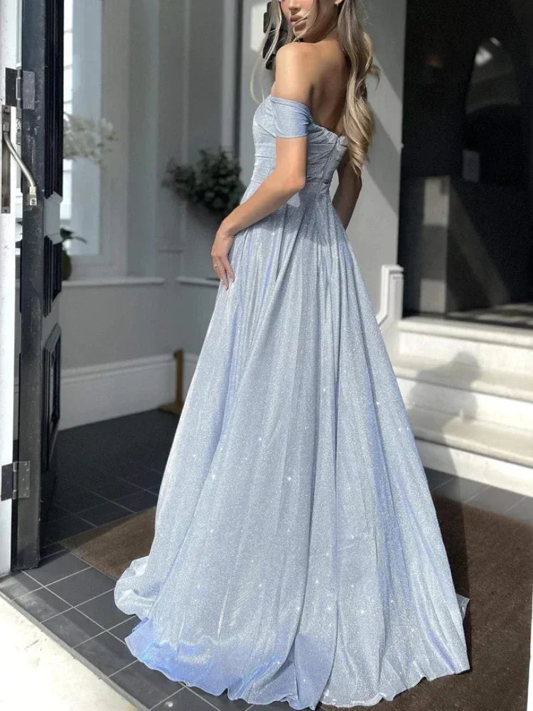 Sexy Backless High Waist Slit Party Dress Fashion Blue Sequined Long Formal Occasion Evening Dress Elegant Dresses for Women