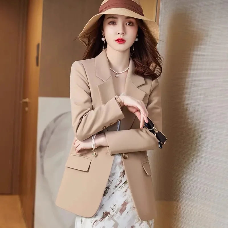 Khaki Suit Coat Woman Spring Autumn 2024 New Korean Version Small Man Fashion Temperament Loose Long Sleeve Blazer Top Female