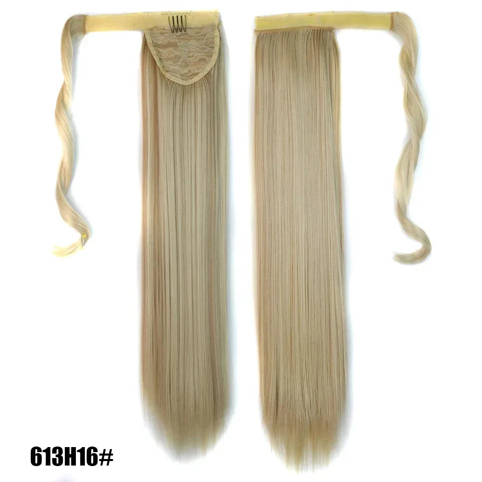 Long Straight Clip in Ponytail Extensions for Women Natural Synthetic Wrap Around Ponytail False Hair Black Straight Horse Tail