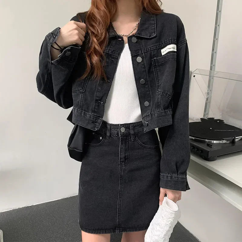 Women's Falls Clothing Matching Sets Lady Fashion Slim Denim Jackets Mini Skirts 1 or Two Piece Suits Short Coats Skirt Outfits