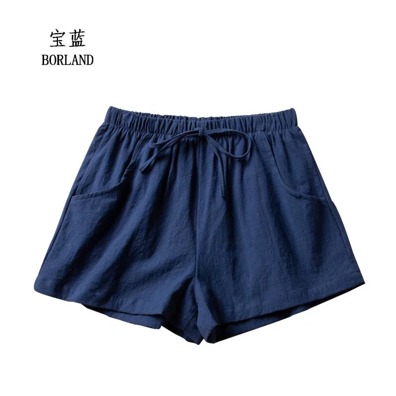 Cotton Linen Shorts Women's Sports Shorts Summer Solid High Waist Black Shorts Women Fashion Plus Size Casual Basic Short Pants