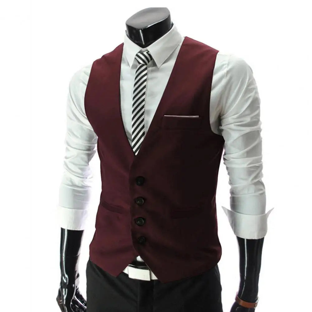 Men Blazer Vest Single-Breasted Suit Vest Slim Fit Male Waistcoat Gilet Homme Casual Sleeveless Formal Business Vest Asian Size