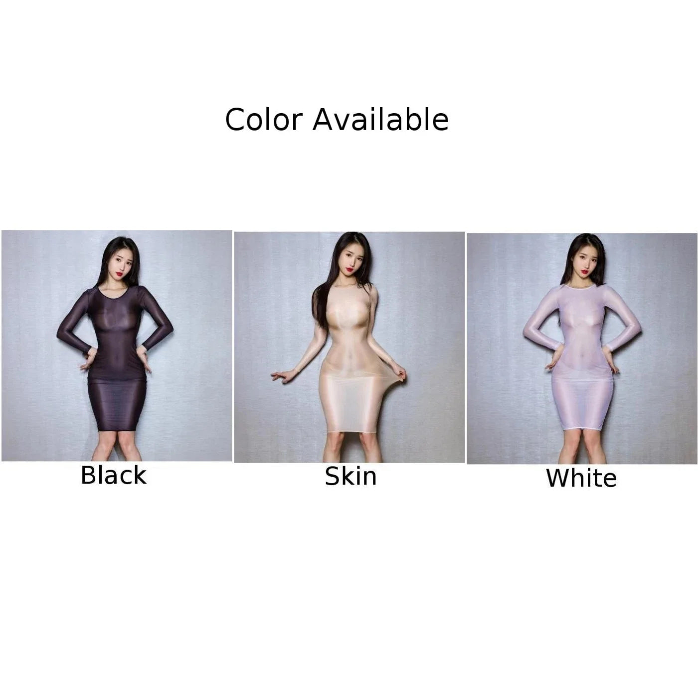 Women Sexy Nightdress Oil Shiny Gloosy Long Sleeve Bodycon Dress Sexy Party Club Nightdress Tight Transparent Erotic Underwear