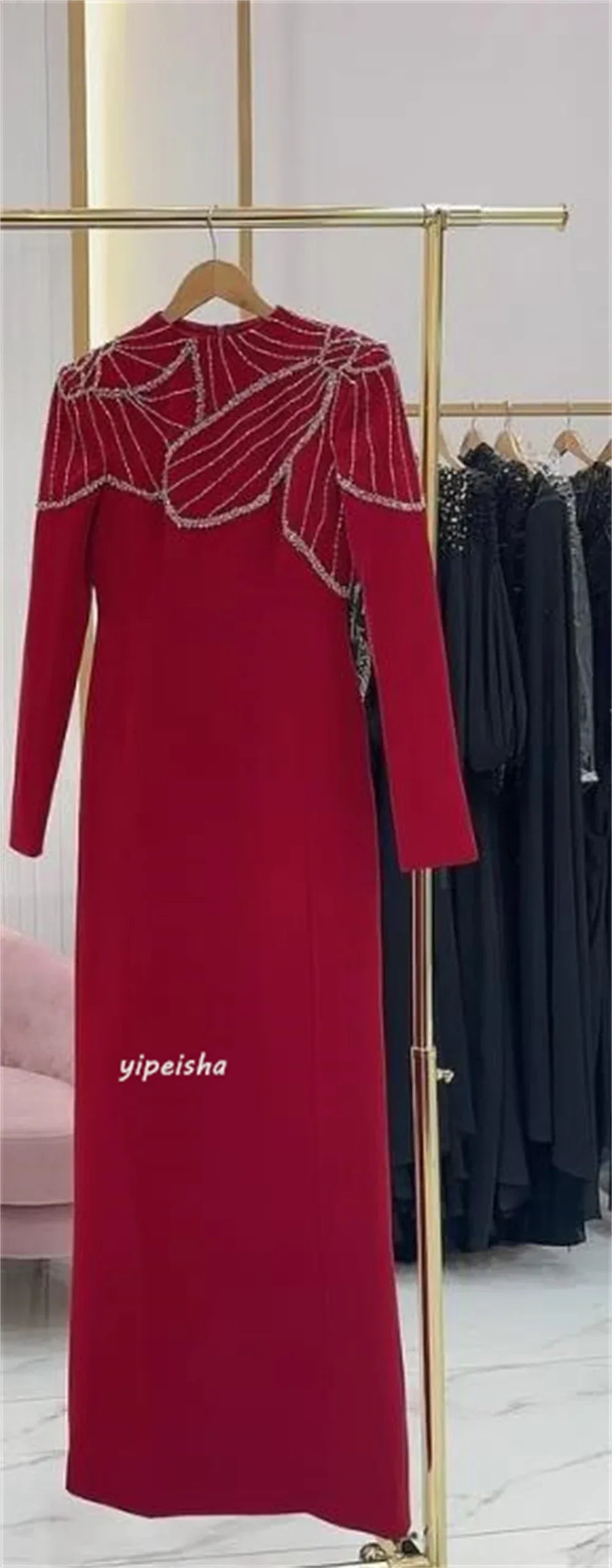 Customized Evening Jersey Rhinestone Beach A-line Scoop High Collar Neck Bespoke Gown Midi Es Sexy Casual Saudi Arabia for Women