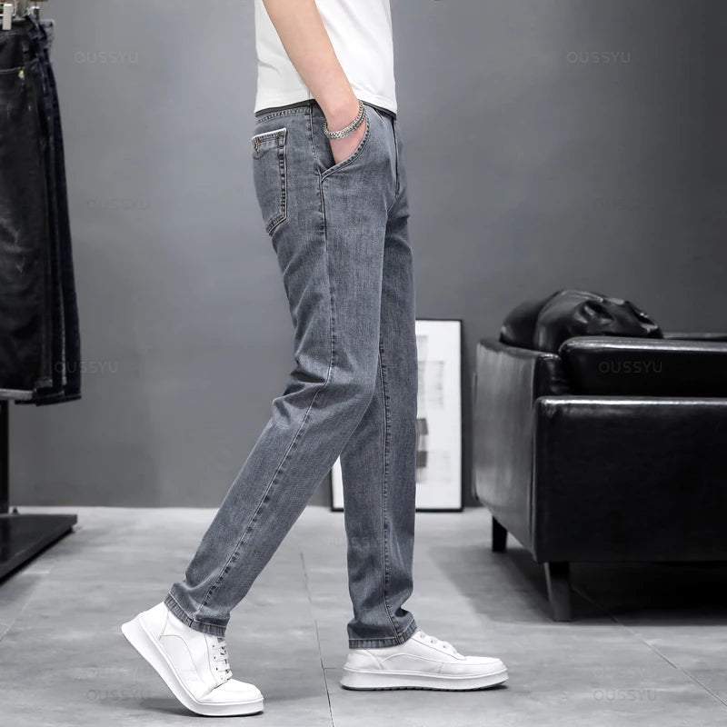 2024 Stretch Skinny Jeans Men Fashion Casual Slim Fit Denim Designer Elastic Pants Grey Brand Trousers Male Large size 38 40