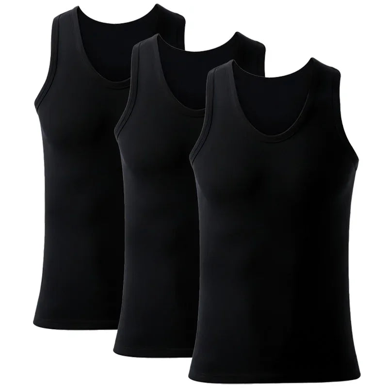 3pcs Men's Tank Top Cotton Tank Undershirts Breathable Solid Vest Underwear Wear Summer Sleeveless Tank A-Shirt Exercise Fitness